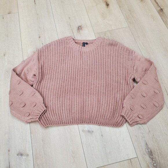 moon & madison Sweaters - Moon & Madison Sweater Womens L Brown Chunky Knit Oversize Cropped Preppy
